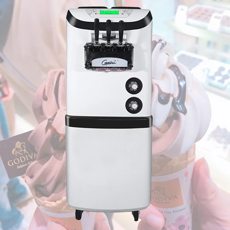 صانع الآيس كريم التجاري الفولاذ المقاوم للصدأ آلة الآيس كريم الناعمة آلة الآيس كريم الزبادي العمودي 110 فولت 220 فولت