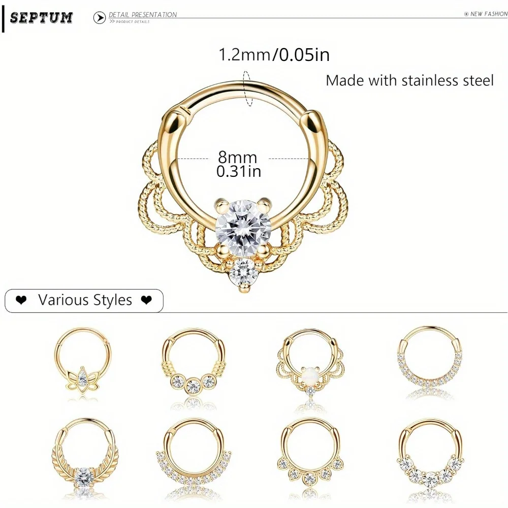 Drperfect 1 قطعة خواتم الأنف الحاجز خواتم أوبال Daith أقراط هوب تشيكوسلوفاكيا الغضروف اللولب الزنمة أقراط الفرس ثقب المجوهرات