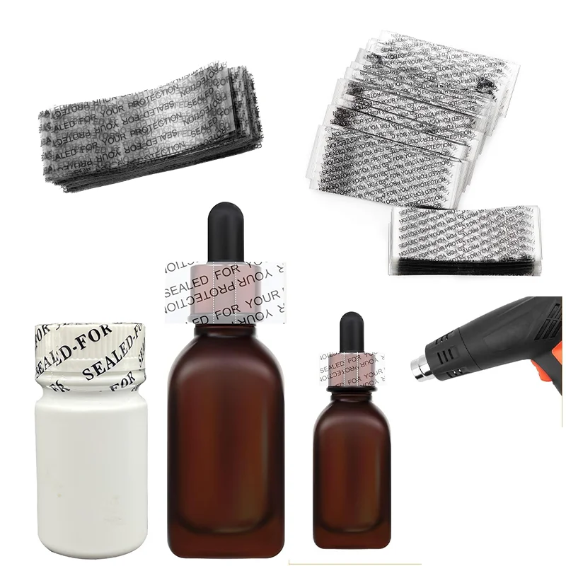 300PCS Plastic Sealing Film Medicine Bottle Mouth Black English Printed Heat Shrink Film Transparent Easy To Tear Sealing Sleeve