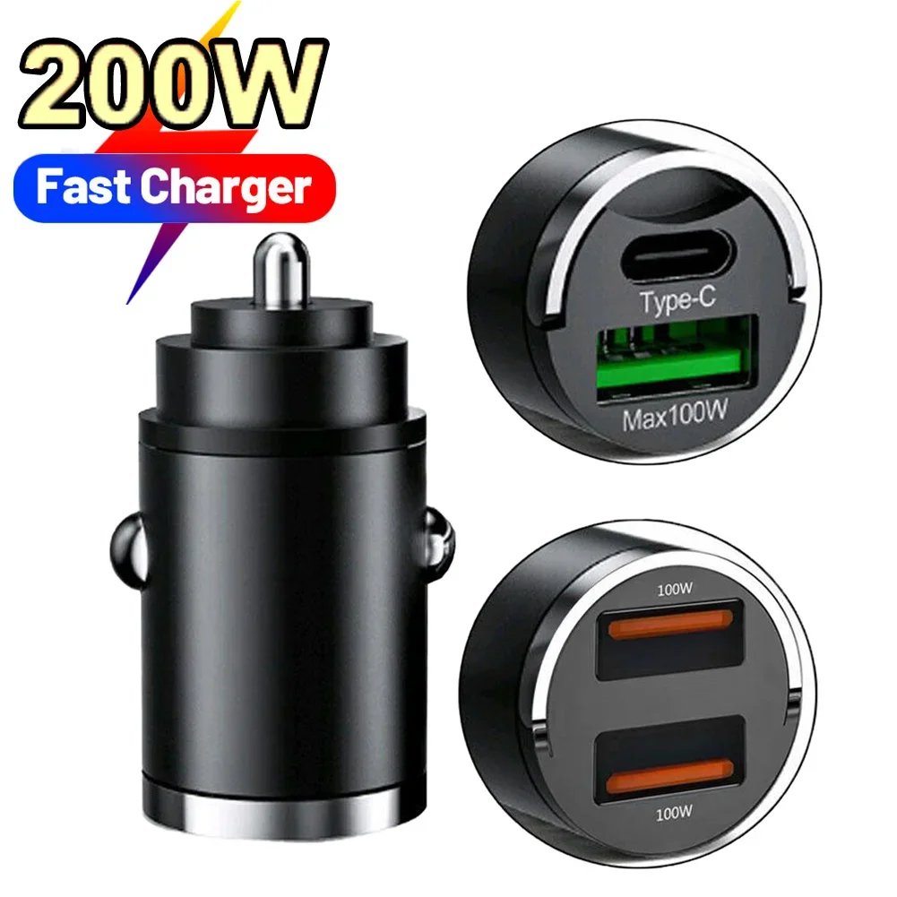 Car Charger 200W Fast Charging USB Charger Car Power and Starter System 12-24V Mobile Phone Charging Adapter Auto Parts