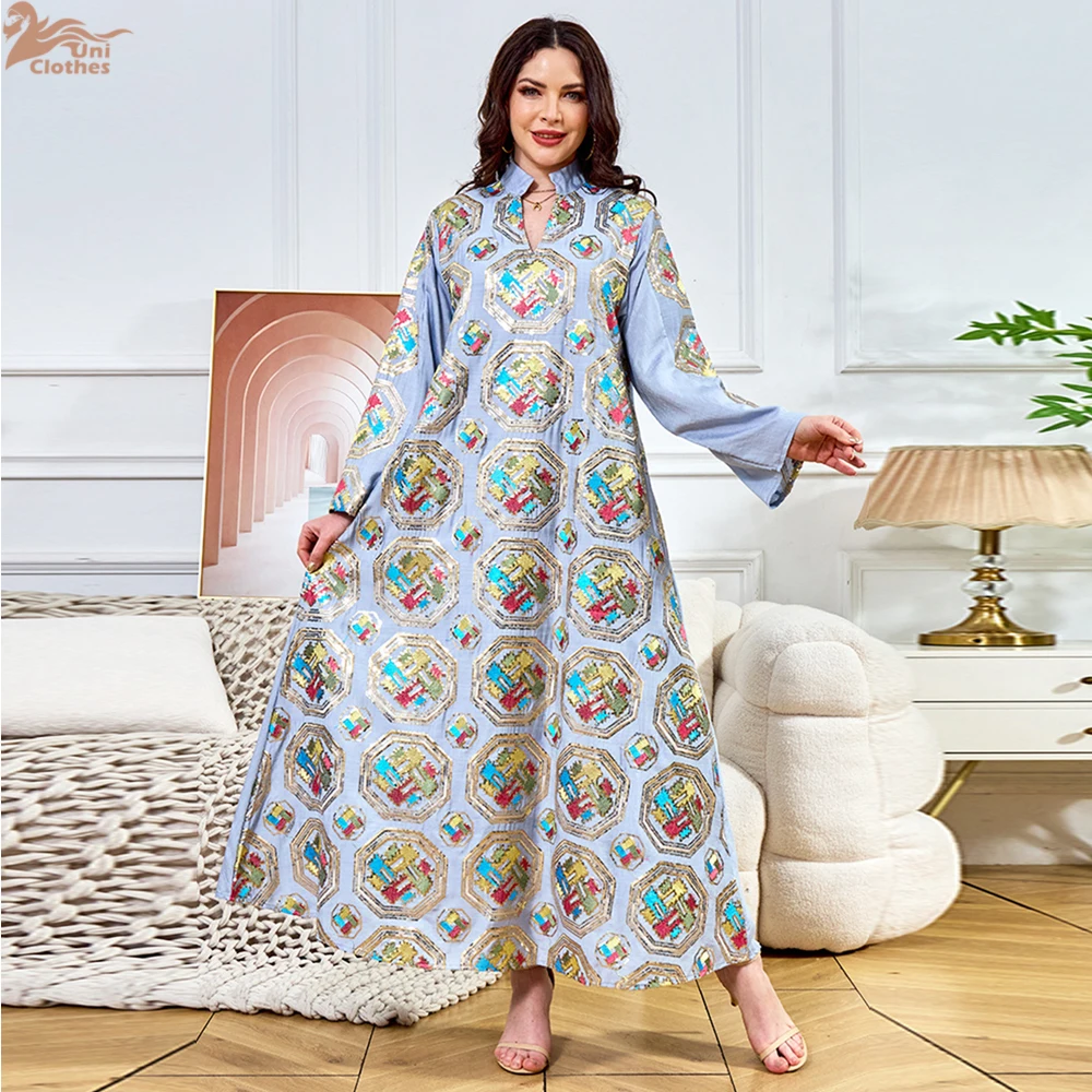 

Zahraa Embroideried Sequin Luxurious Dresses With Long Sleeves Muslim Dubai Fashion Elegant Loose Abayas Women's Evening Dress
