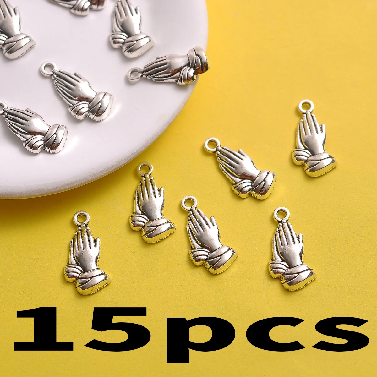15 Stück Anhänger in Form betender Hände, Vintage-Anhänger mit gekreuzten Händen im Used-Look, geeignet für DIY-Armbänder, Halsketten und Ohrringe, einfache und vielseitige handgefertigte