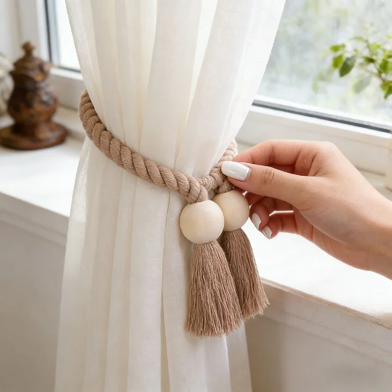 1PC Simple Fringe Beaded Curtain Strap No Punch Magnetic Adjustable Home Curtain Accessories