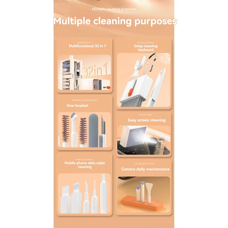 32-In-1 Electronic Cleaner Kit Laptop Keyboard Phone Cleaning Brush Headset Clean Pen Screen Cleaner Keycap Puller Set