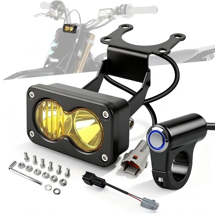 Super Bright LED Spotlight 20W Square Baja Light Waterproof Fog Light with Switch Universal for Motorcycle/Bicycle/Mountain Bike