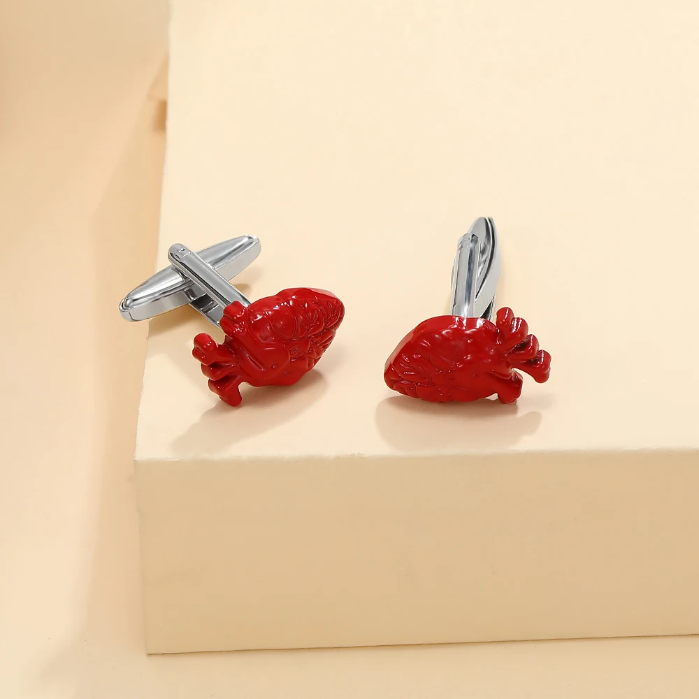 2 قطعة أزرار أكمام رجالي على شكل قلب أحمر فاسق، تصميم تيكر، زر كم من المينا