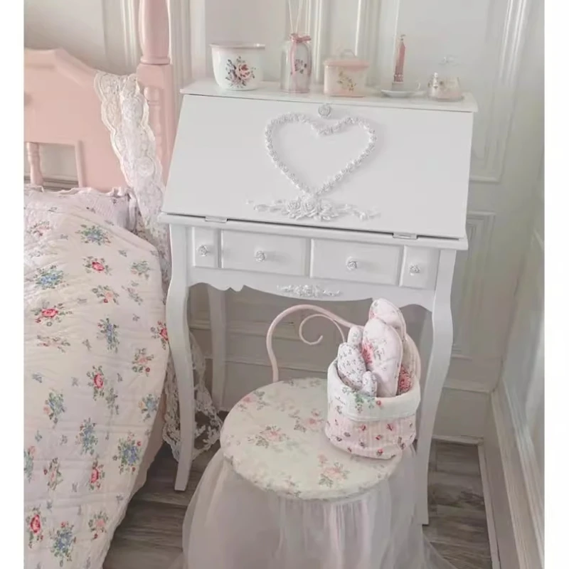 

Light French carved princess dresser makeup table European girl heart bedside small apartment cabinet