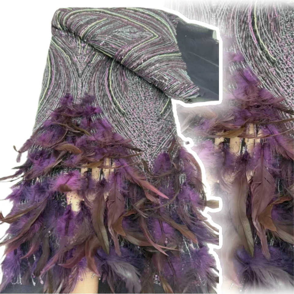 

Madison-Luxury 3D Feather Lace, Shiny Sequins, Mesh Lace, Tulle Fabric, Swiss, Bride, Wedding Party, Sewing, Top Quality,AH1806