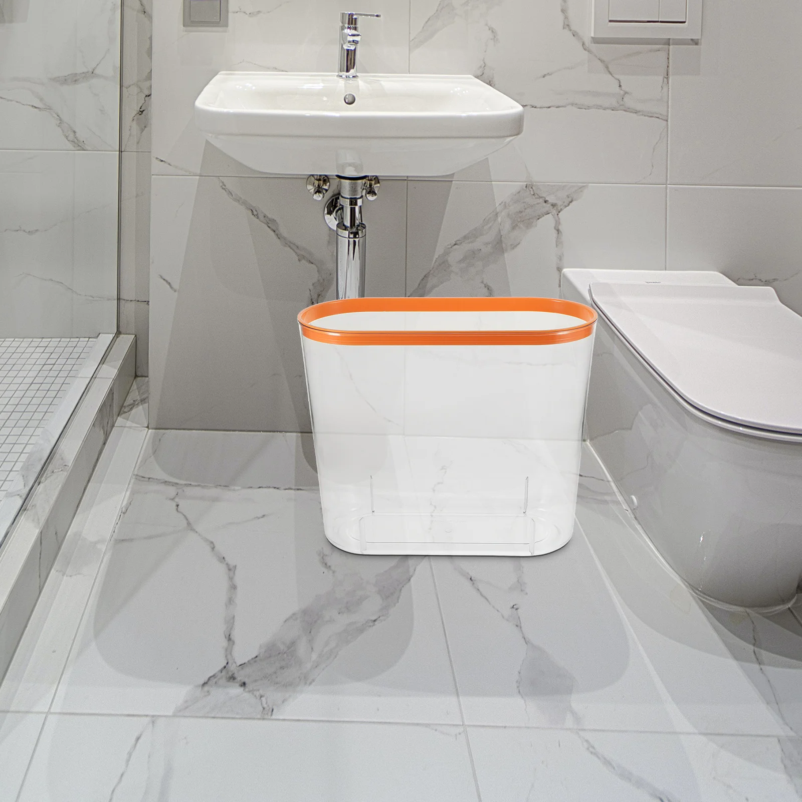 

1pc Clear Trash Can No Lid Slim Plastic Garbage Bin Small Wastebasket For Bathroom Kitchen Office Bedroom Household