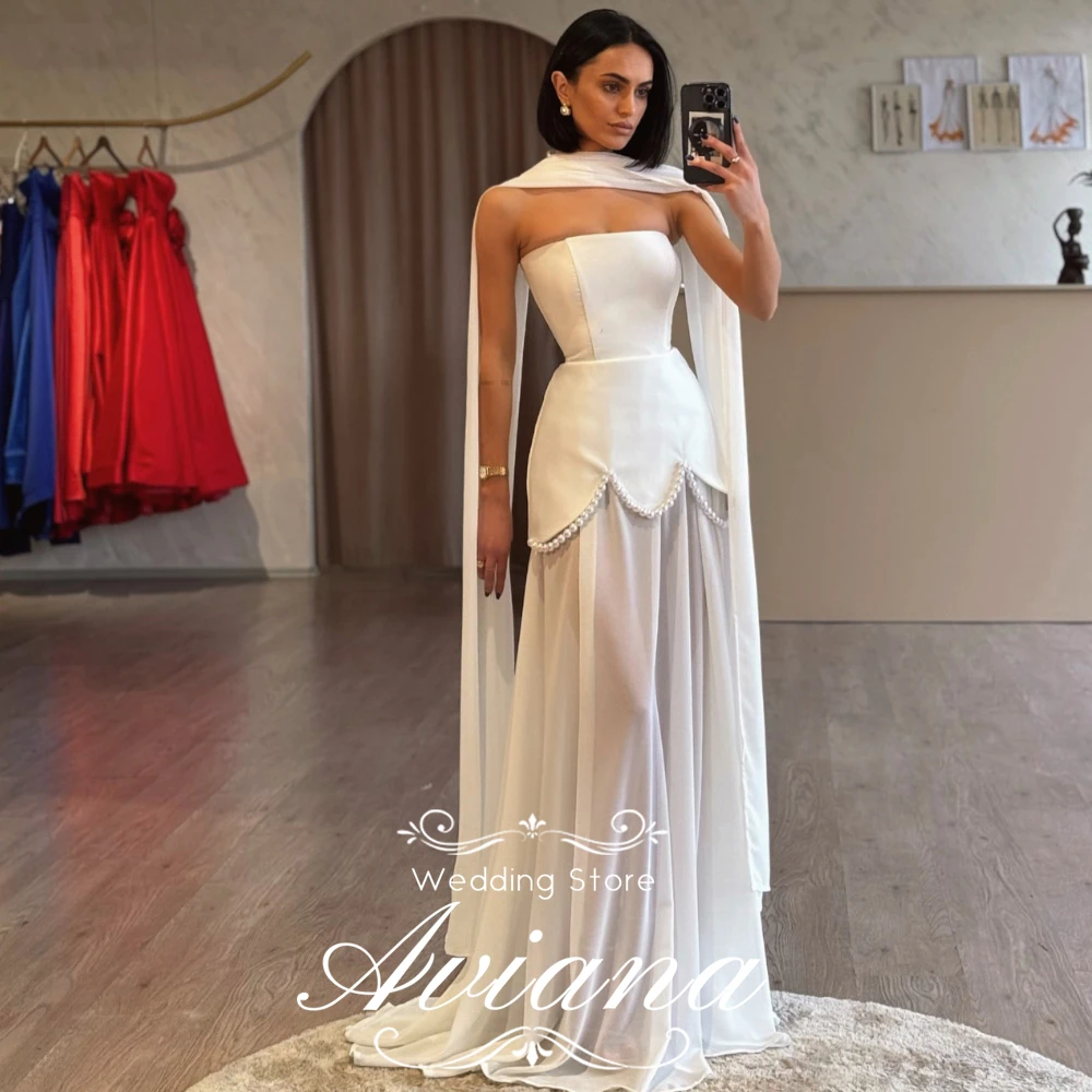 Aviana Customized Strapless Elegant Satin Wedding Gown Featuring Exquisite Pearl Trimmed Peplum Detail Transparent Sheer Skirt