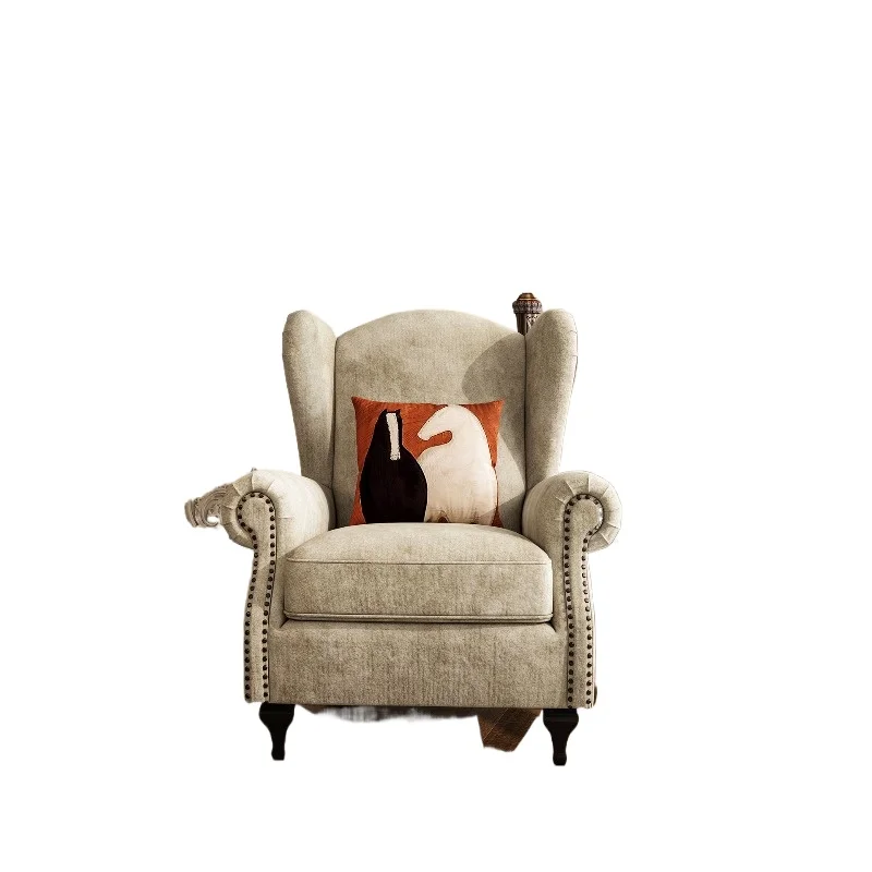 

American fabric sofa, rural retro living room leisure chair bedroom high backrest single sofa