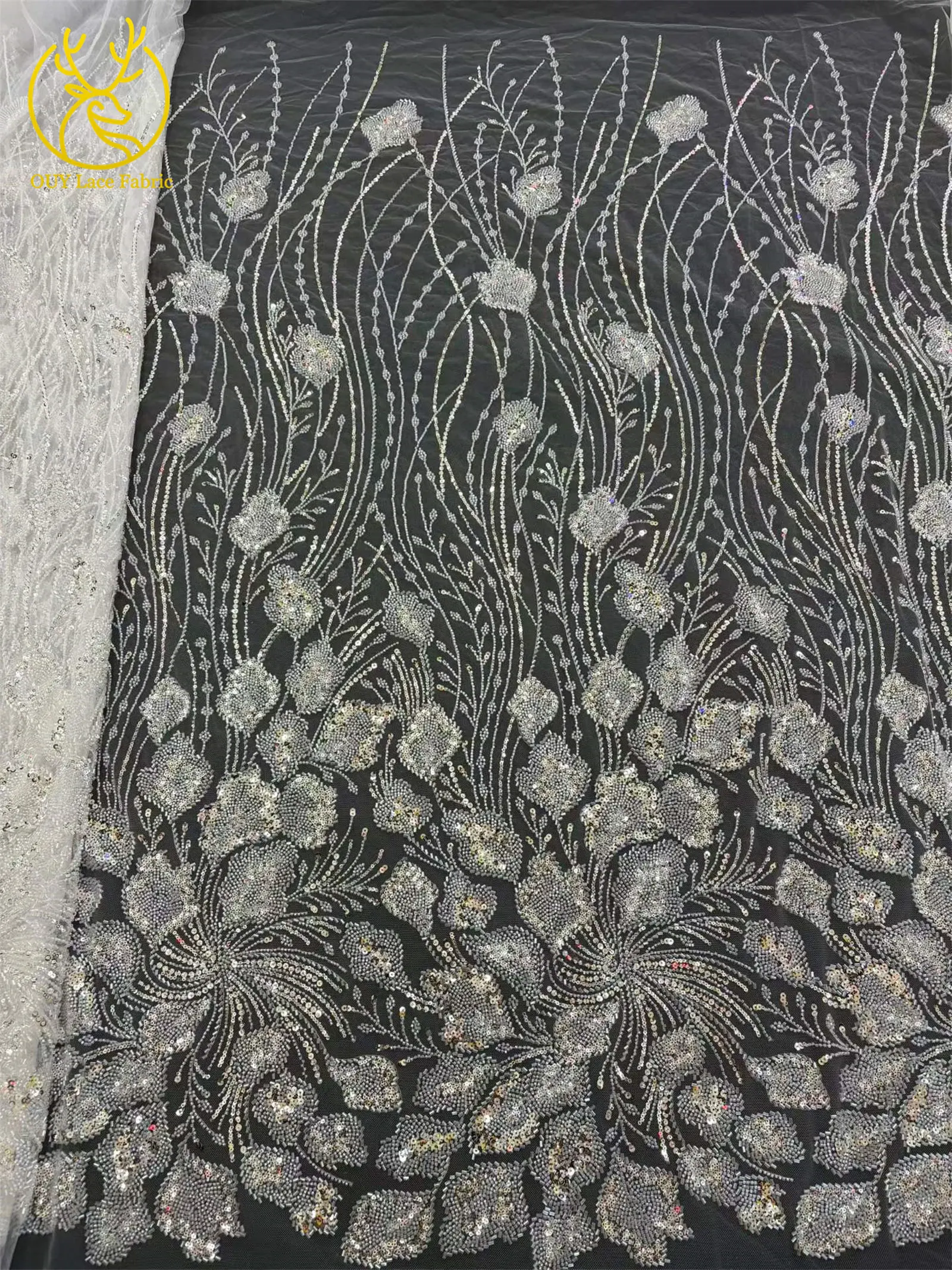 Großhandel Nigerianischer Brautkleid-Spitzenstoff 2026 Luxuriöse Französische Afrikanische Pailletten-Tüllspitze für Hochzeitskleider und Partykleider zum Nähen – Detail 9