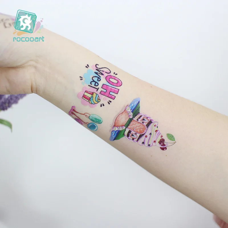 Ice Cream Cake Temporary Tattoos for Kids Waterproof Body Stickers Fun Cartoon Dessist Tattoo Stickers for Children Party Favors