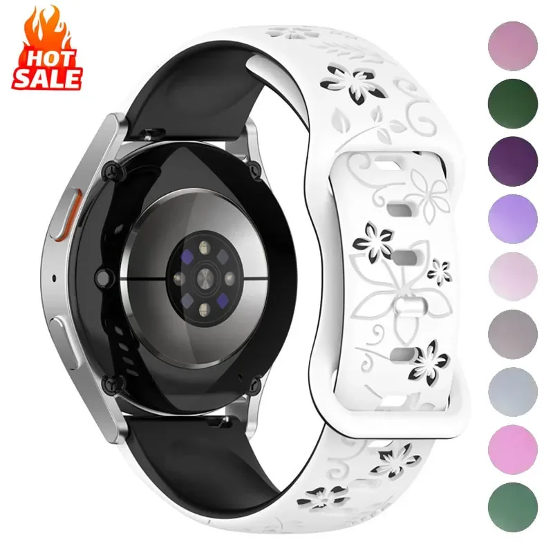 18mm 20mm 22mm Silicone Strap Two-color Flower Design Floral Engraved For Amazfit GTR, Huawei,Garmin Samsung Galaxy Watch 7 6 5