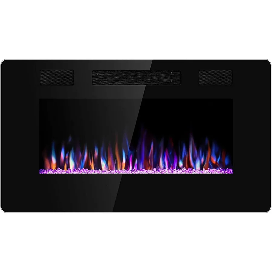 Chimenea eléctrica de 30 pulgadas para instalación moderna de montaje en pared de salón o dormitorio con diseño empotrado en pared llama lineal E