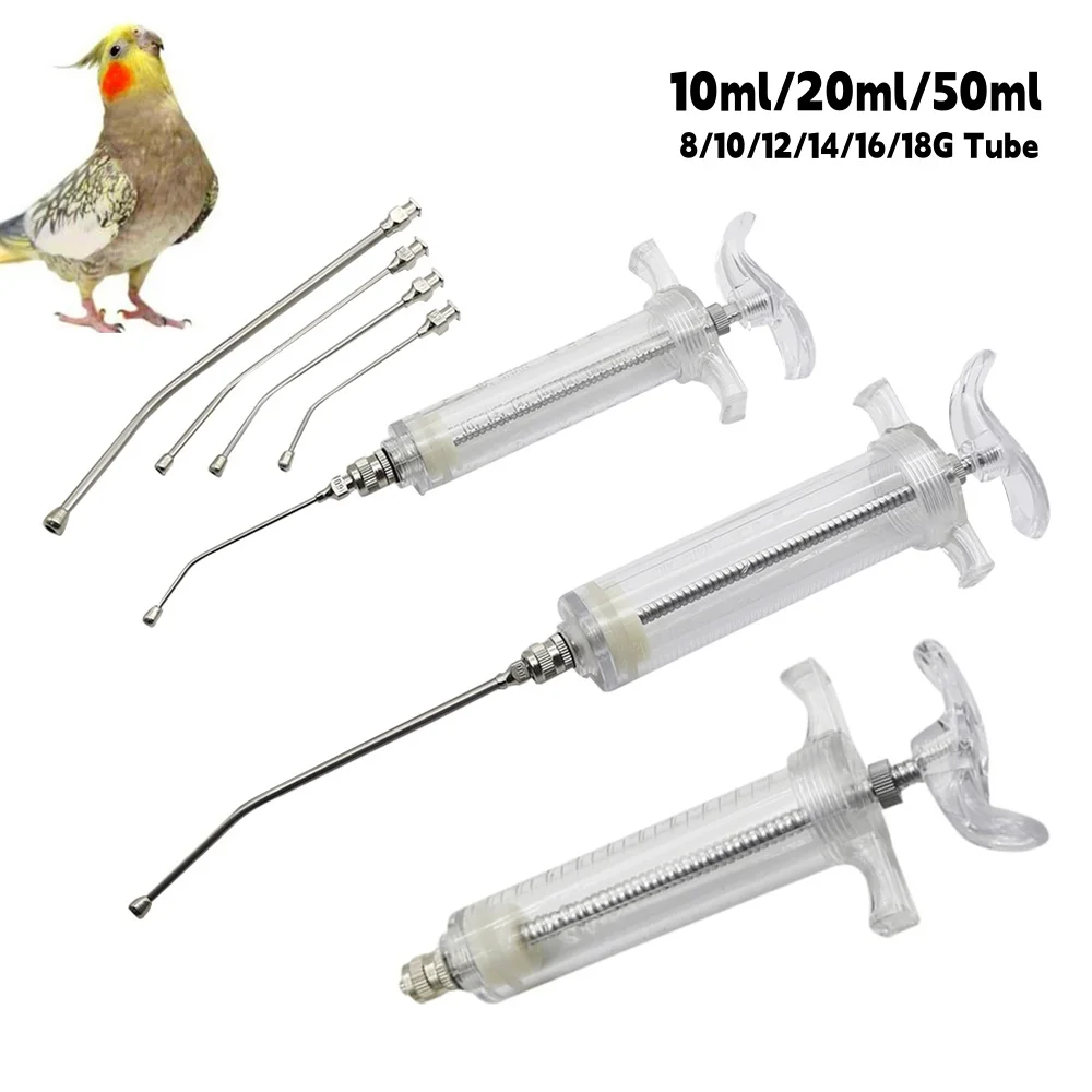 10ml/20ml/50ml Bird Feeding Syringe Parrot Pigeon Manual Feeder Stainless Steel Elbow Gavage Tube Small Pet Feeding Tools