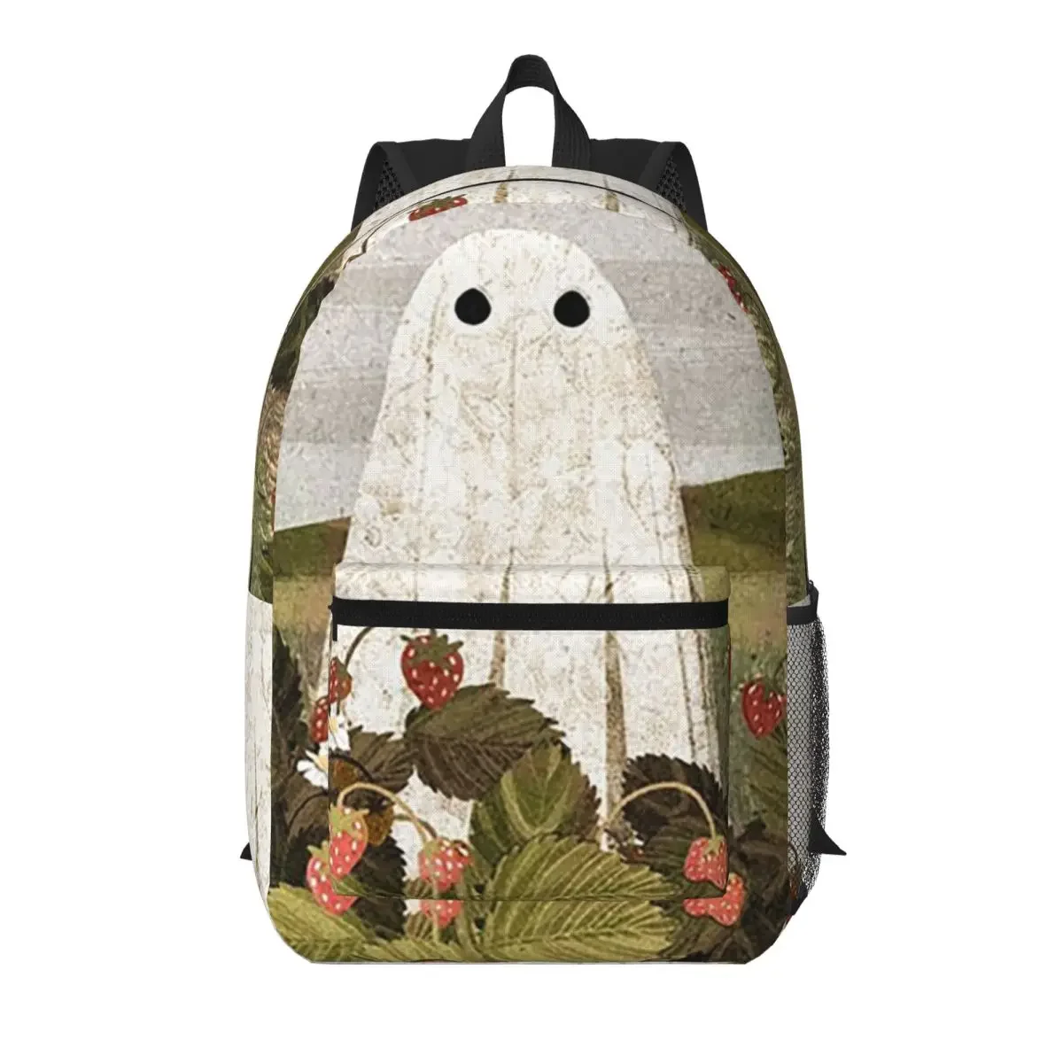 Cute Ghost Surrounded By Wild Flowers Student Backpack School Bag Hiking Travel Daypack for Men Women Bookbag Shoulder Bags