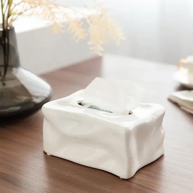 Luxury Ceramic Tissue Box Ice Cube Design High-end Plated Metal Tissue Holder Ins Tea Table Storage Decorative Ornament view 2
