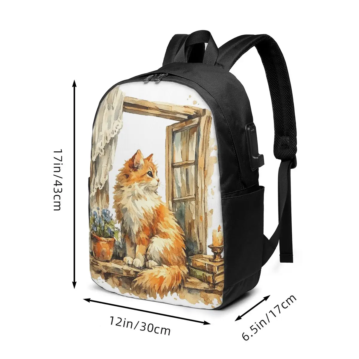 A Cozy Kitten Cat In The Windowsill Backpack Travel Notebook Bag Computer College Student School Bag Laptop Shoulder Bags