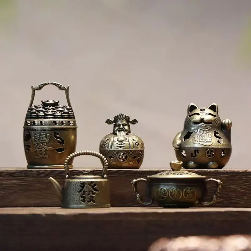 1PC Lucky Wealth Cat Incense Burner Golden Feng Shui Good Luck Home/Office Decor With Prosperity Symbols Meditation Accessory