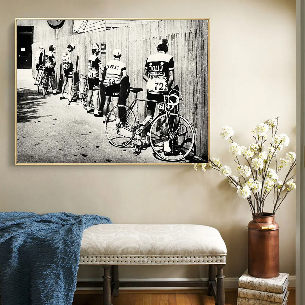 Bicycle Cyclist Print Bike Vintage Poster Wall Art Canvas Men Peeing Pissing Picture for Living Room Bathroom Home Decoration