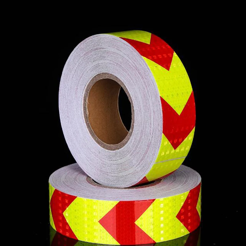 5cm x 50m/rollo de cinta de advertencia reflectante flecha marca de seguridad pegatinas de cinta reflectante estilo de coche cinta reflectante de coche