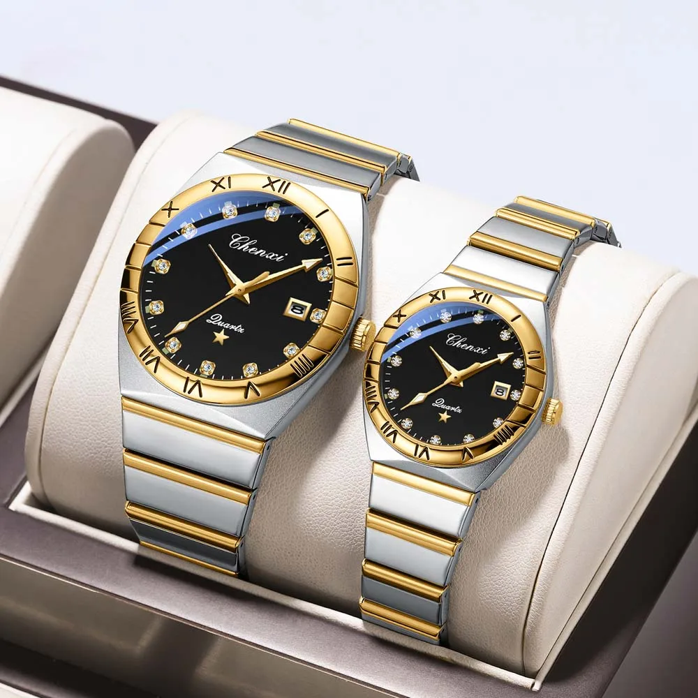 CHENXI Fashionable Couple Watches Diamonds Date Men's and Women's Matching Sets Couple Wristwatch reloj hombre relogio feminino
