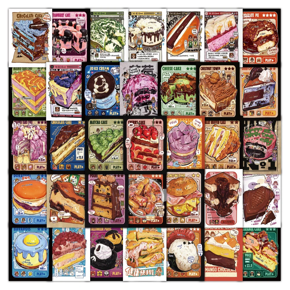 10/30/60pcs Stile Disegnato A Mano Dessert Poster Adesivi Retro Estetica Decalcomanie Telefono Valigia Simpatico Cartone Animato Adesivo Divertimento per i Giocattoli