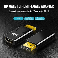 4K DisplayPort to HDMI-Compatible Adapter 4k@60hz DP Male to Female HDMI-Compatible 3D Converter  Video for PC HDTV Laptop Moni