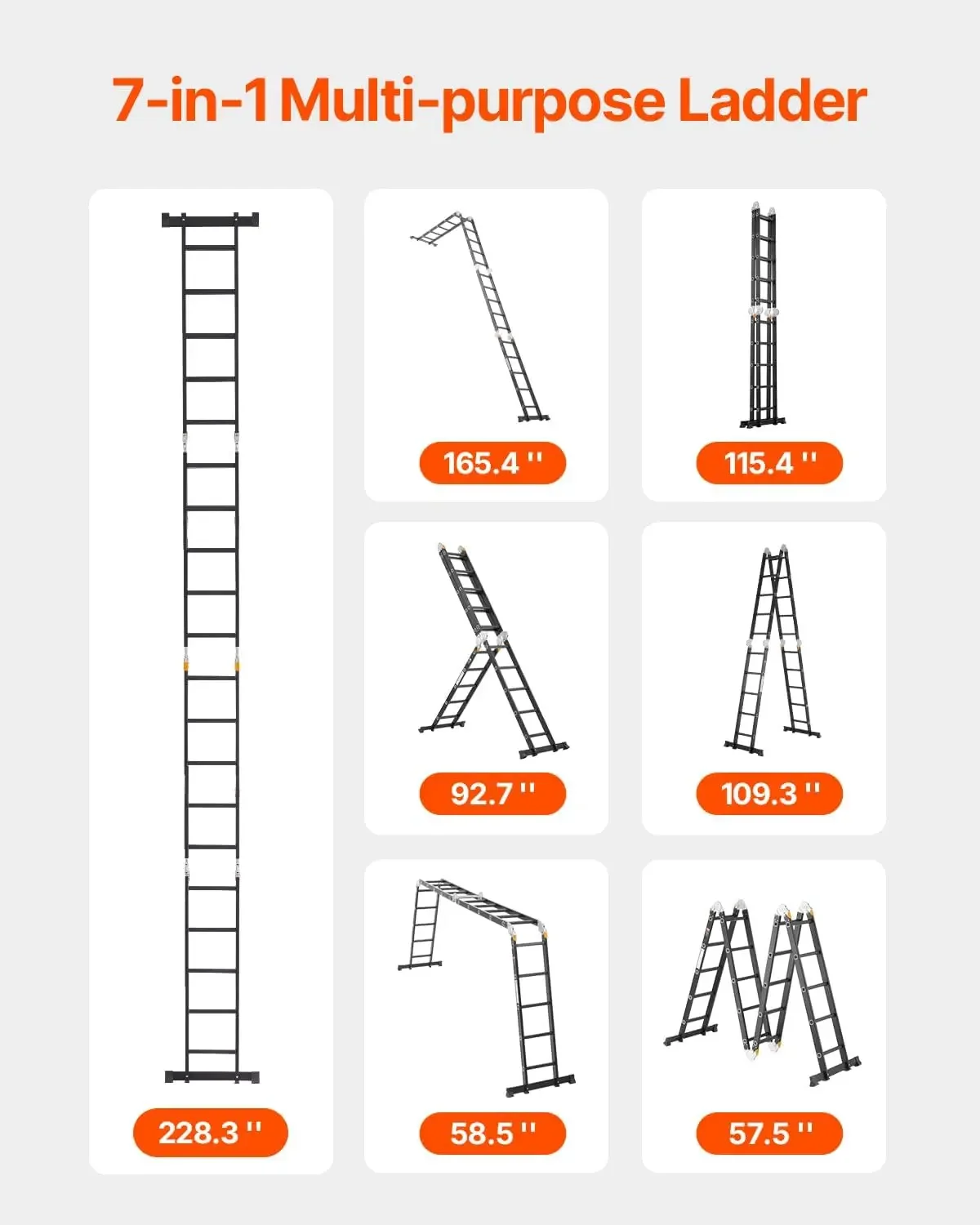 Multi-Purpose Folding Ladder, 7-in-1 Tall Extension Step Ladder, A Frame 5 Step Telescoping Ladder