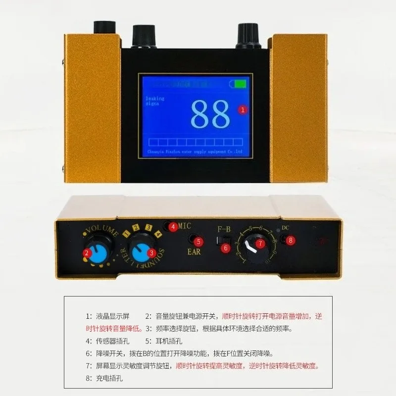 Water Leak Detector for Pipes, Underground Water Pipe Leakage Tester with Earphones, Floor Heating & Fire Hydrant Line Tool Kit