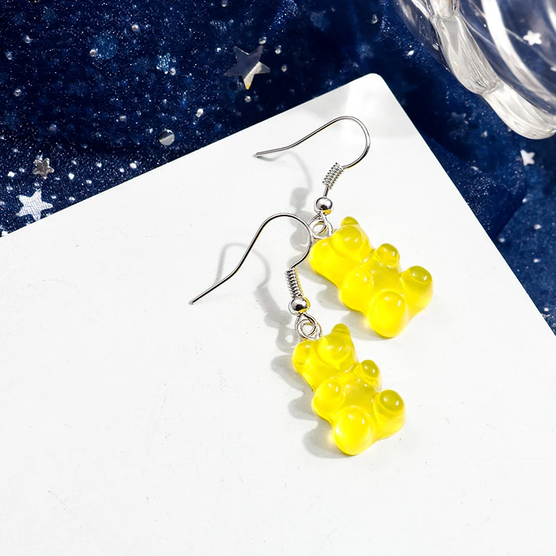 Cute Resin Candy Colors Mini Gummy Bear Earrings for Women Girls Cartoon 3D Animal Drop Earrings Jewelry Gifts