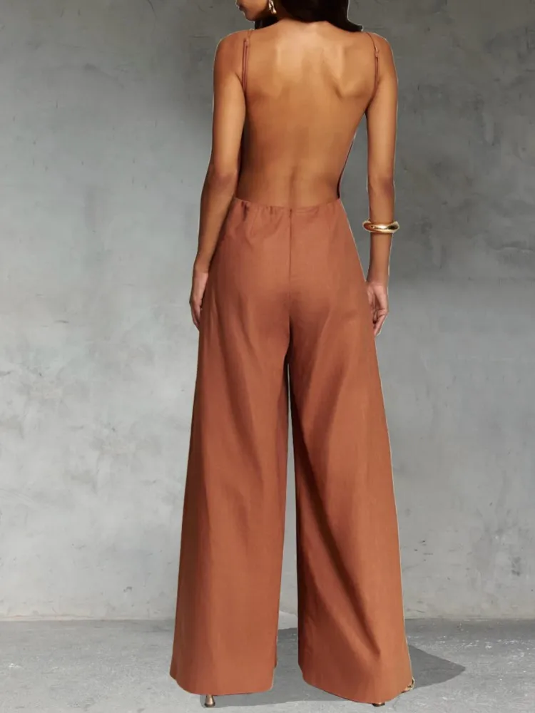 الربيع الحمالات أكمام حللا المرأة موضة عطلة فضفاضة مثير عارية الذراعين واسعة الساق السروال القصير بسيط بلون بلايسوت