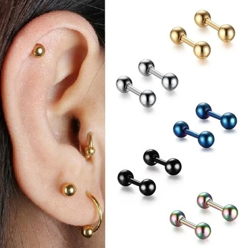 2pcs Stainless Steel 4mm Round Ball Ear Stud Earrings Tragus Helix Cartilage Piercing Jewelry Falso Plug Stretching