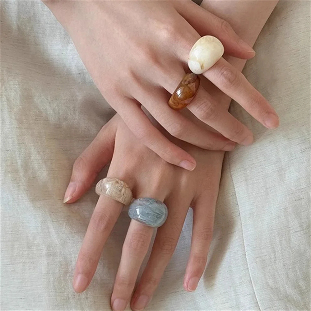 Retro Acrylic Fashion Style Unique Ring Urban Women Korean Simple Travel Jewelry Accessories Gifts Cool Vintage Party Rings