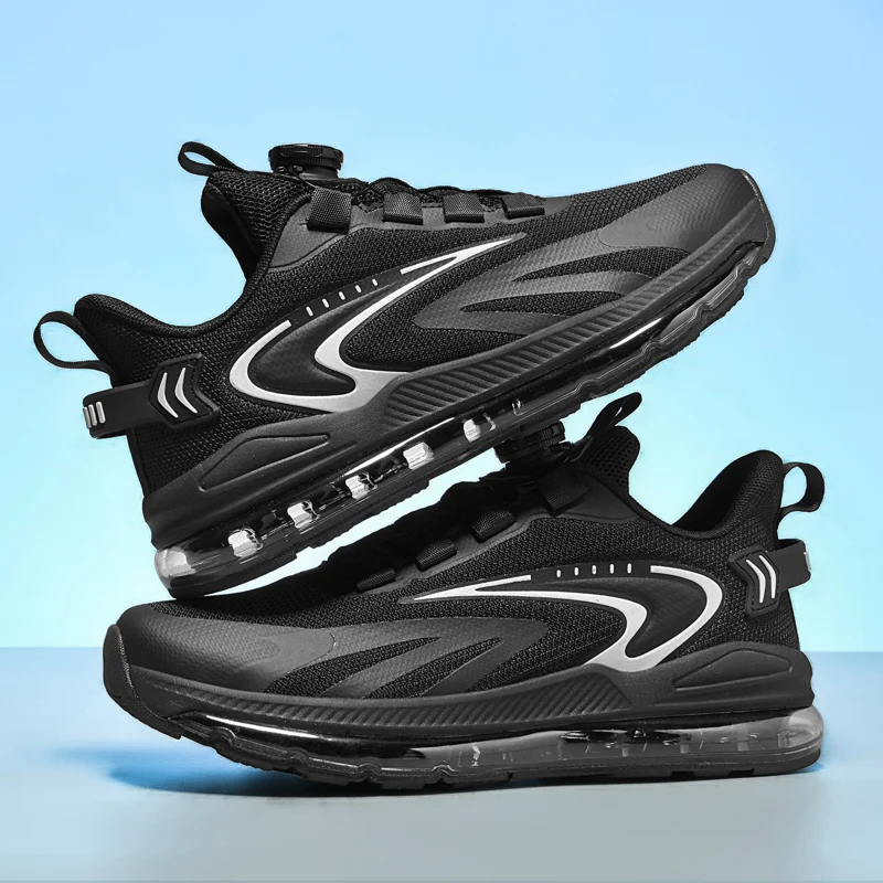 Men Rotating‑Buckle Air Cushion Running Sneakers Gradient Breathable Mesh Upper Shock‑Absorbing Cushioned Outsole Lightweight