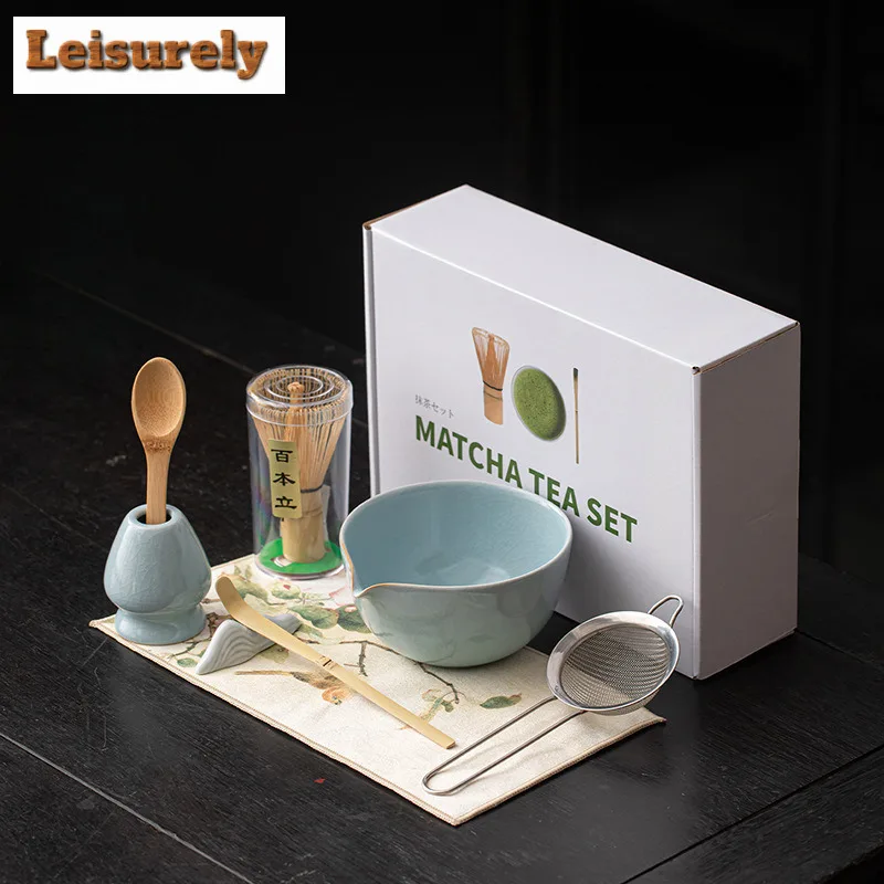 

Ru Kiln Matcha Набор из восьми предметов в японском стиле Керамическая чаша для чая с открытым вырезом Сито для венчика и порошка Династия песен Hundred Play Com Craft