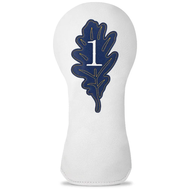 Golf Club and Pusher Head Cover - Ultra Durable Synthetic Material, White, with Leaf Pattern, Golf Accessories