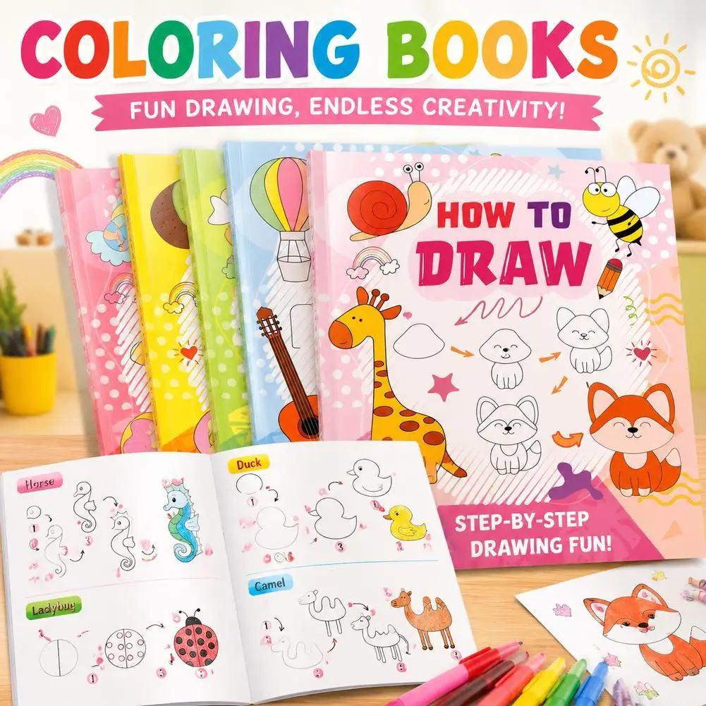 Animal Cartoon Sketch Book Step by Step How to Draw Book Drawing Practice Coloring Workbook Educational Sketch Guide Book