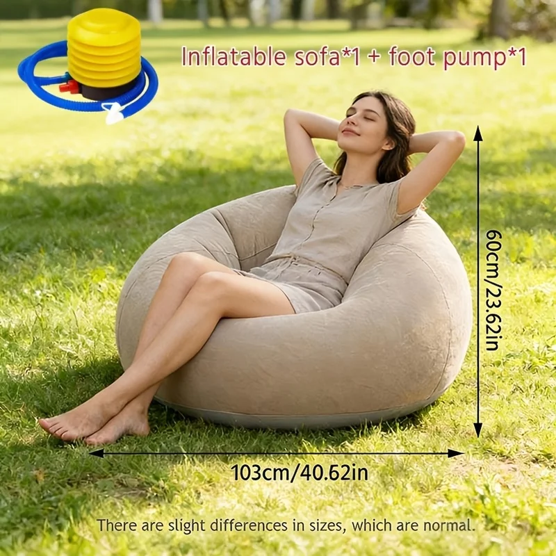 2Pcs Inflatable Lazy Sofa Set Manual Air Pump Single Portable Chair Indoor Balcony Outdoor Camping Picnic Rest image 3