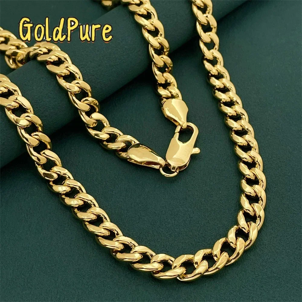 

Goldpure Luxury 24K 9999 Pure Gold real gold Men's wide 10MM long 75CM sideways Cuban necklace