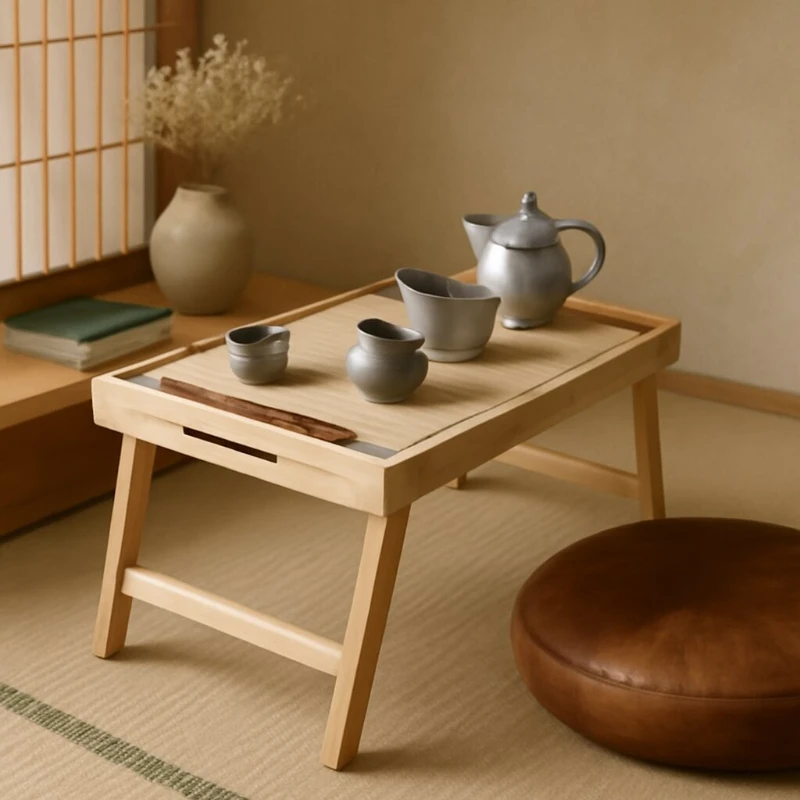 

Japanese Small Coffee Stand, Bay Window Foldable Desk, Bedroom Floor Table, Solid Wood Study Desk, Space-Saving Furniture