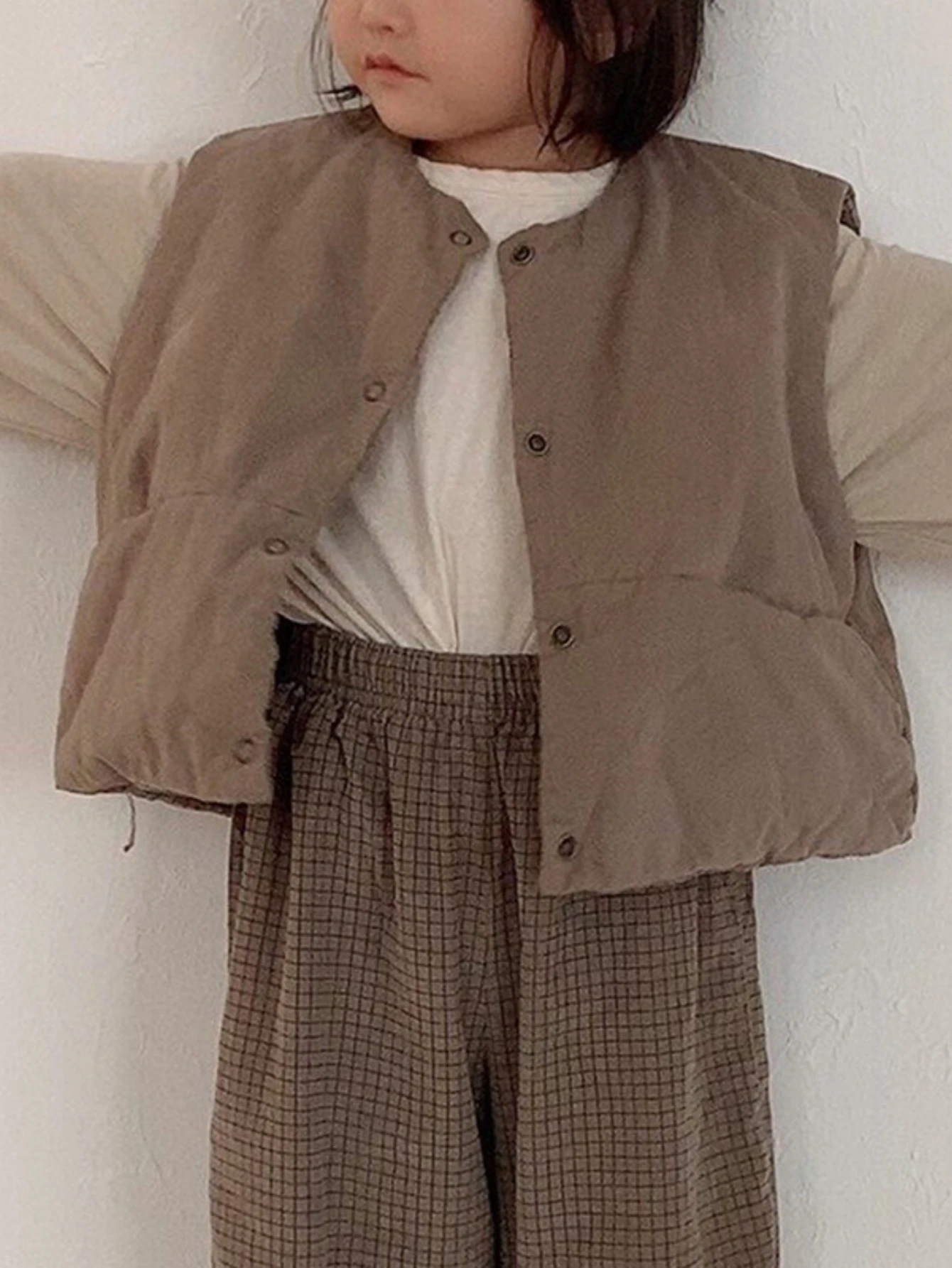 MJ21173 Korean Style Autumn Winter Vest Unisex Kids Skin Color Single Button Open Cardigan Trendy Non-Hooded Universal Kids Vest