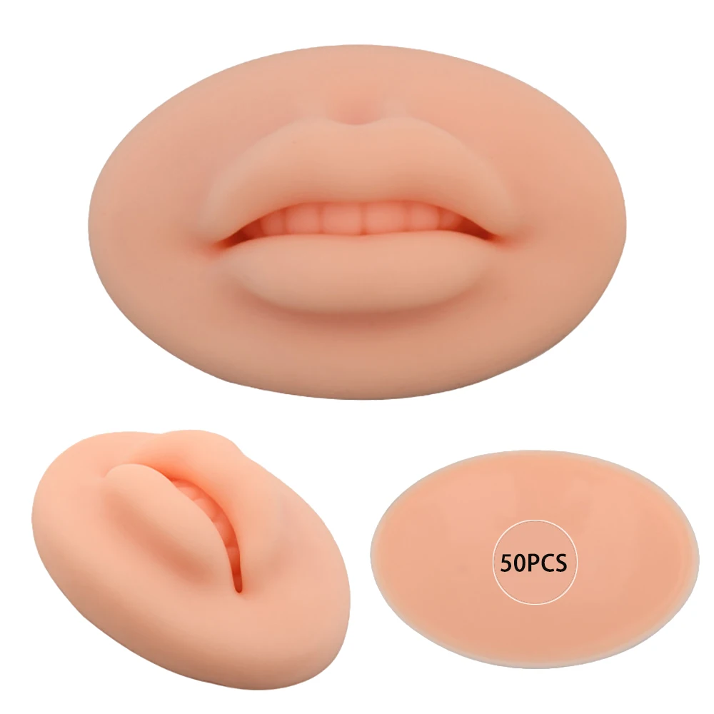 50pcs 5D Latex Lip Tattoo Practice Skin Silicone Blushing Training Pad PMU Accessories