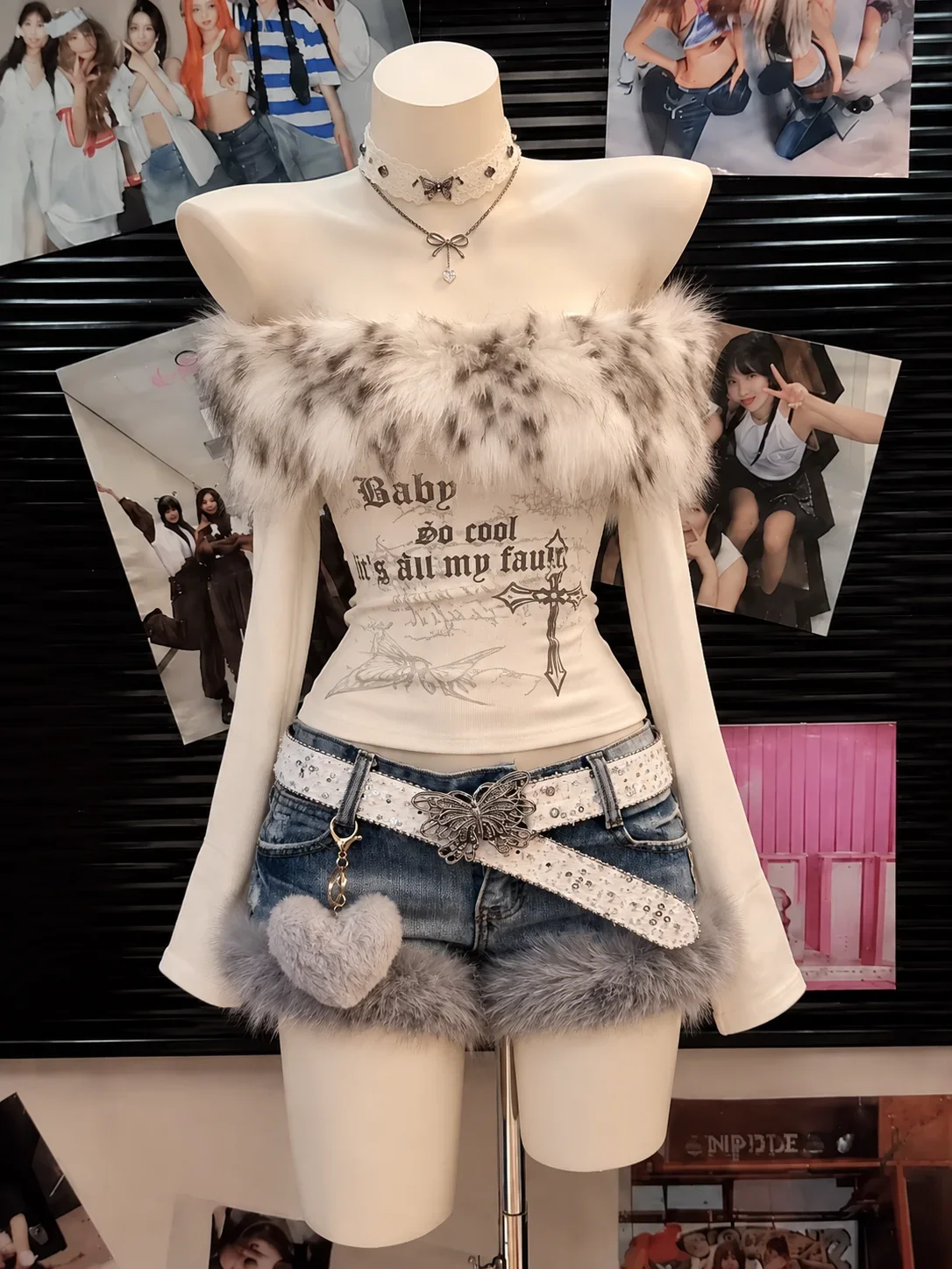 Women Subculture Streetwear 2 Piece Set Y2K Vintage Harajuku Punk Gothic Leopard Print Shirt + Half Skirt Korean Outfit