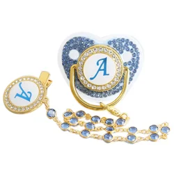 26 Letters Pacifier Blue Baby Pacifier with Bead Chain Gem Clip /Teether Toy