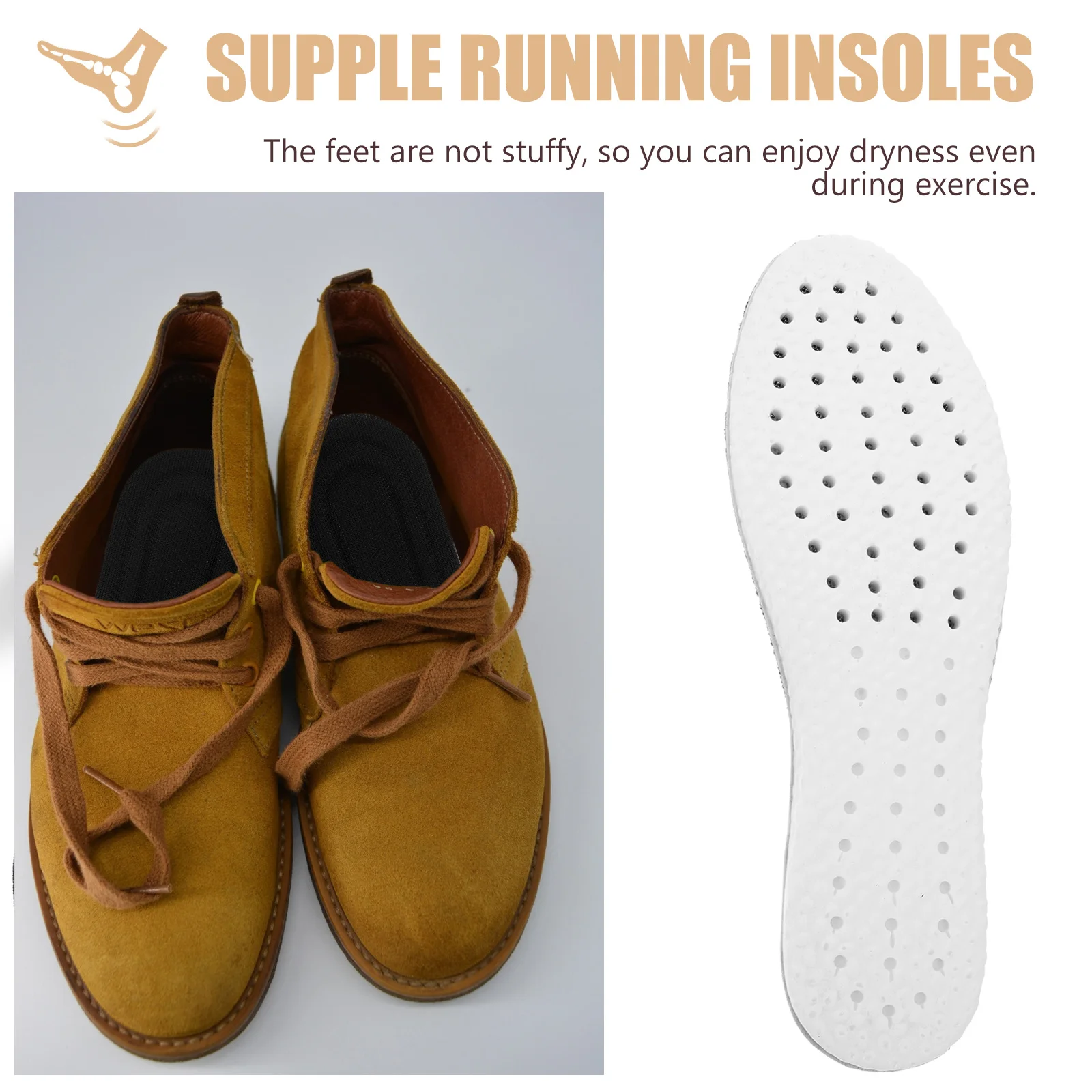 

1 Pair Soft Pu Running Insoles Thickened Breathable Anti-Slip Shoe Cushions Shock Absorption Sports Foot Care Insoles Durable