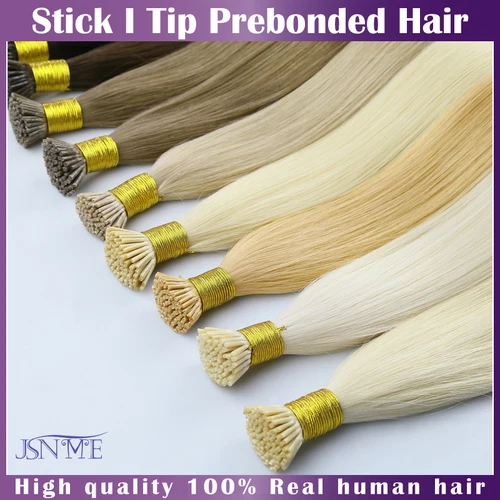 Extensiones de cabello JSNME con punta I, cápsula de fusión humana Real Natural, extensiones de cabello de queratina, negro, marrón, Rubio, 1g/hebra para salón