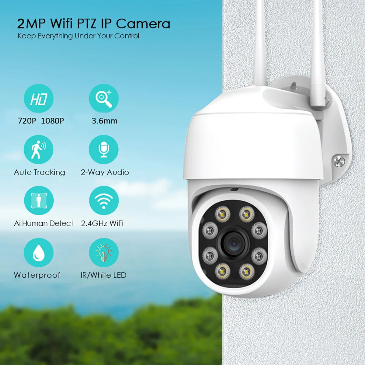 2MP 1080P YCC365 APP Full Color PTZ IP Dome Camera Full Color Night Vision AI Humanoid Home Security CCTV Baby Monitor