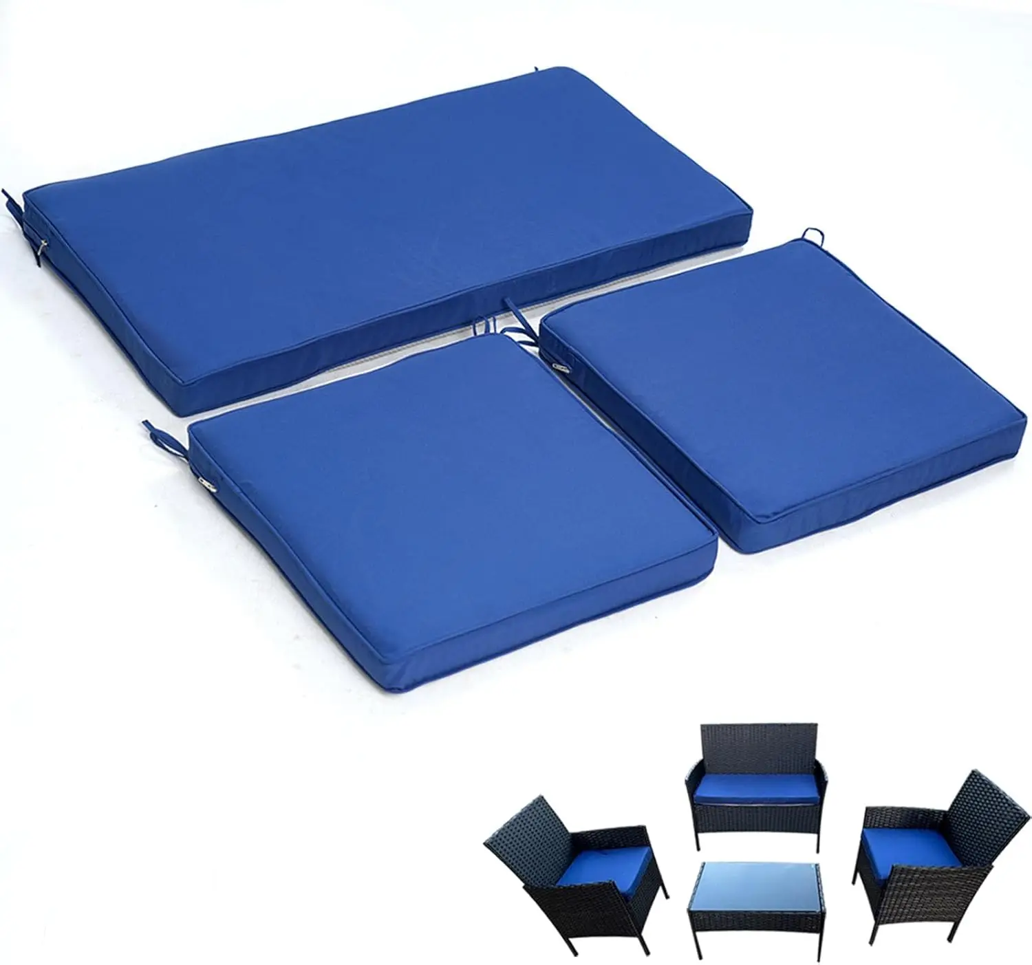 

Набор из 3 подушек для уличной мебели из ротанга, высокоэластичная губка, водонепроницаемые и устойчивые к выцветанию, темно-синие